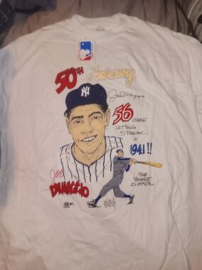 Hanes White 50th Anniversary Joe DiMaggio Graphic Tee VINTAGE